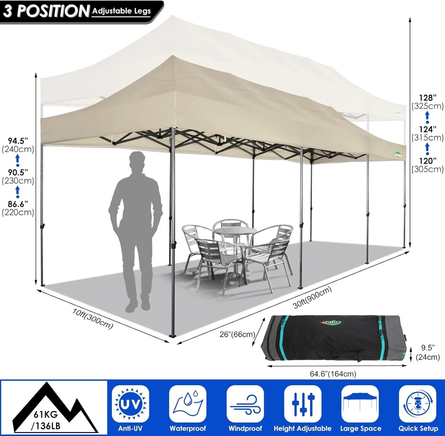 In Stock Pure Value COBIZI 10x20 Heavy Duty Pop up Canopy Tent with 6 Sidewalls Black Functional