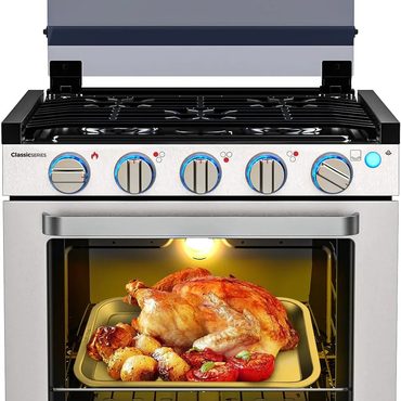 Annual Everyday Co RV liquefied gas stove 21 in, 3 burners, stainless steel, Black Fine