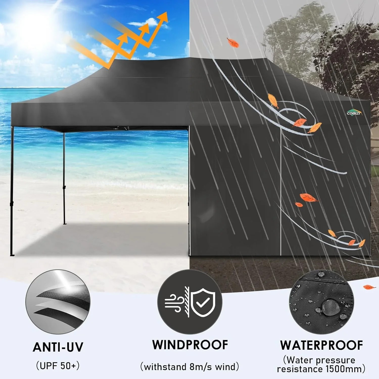 In Stock Pure Value COBIZI 10x20 Heavy Duty Pop up Canopy Tent with 6 Sidewalls Black Functional