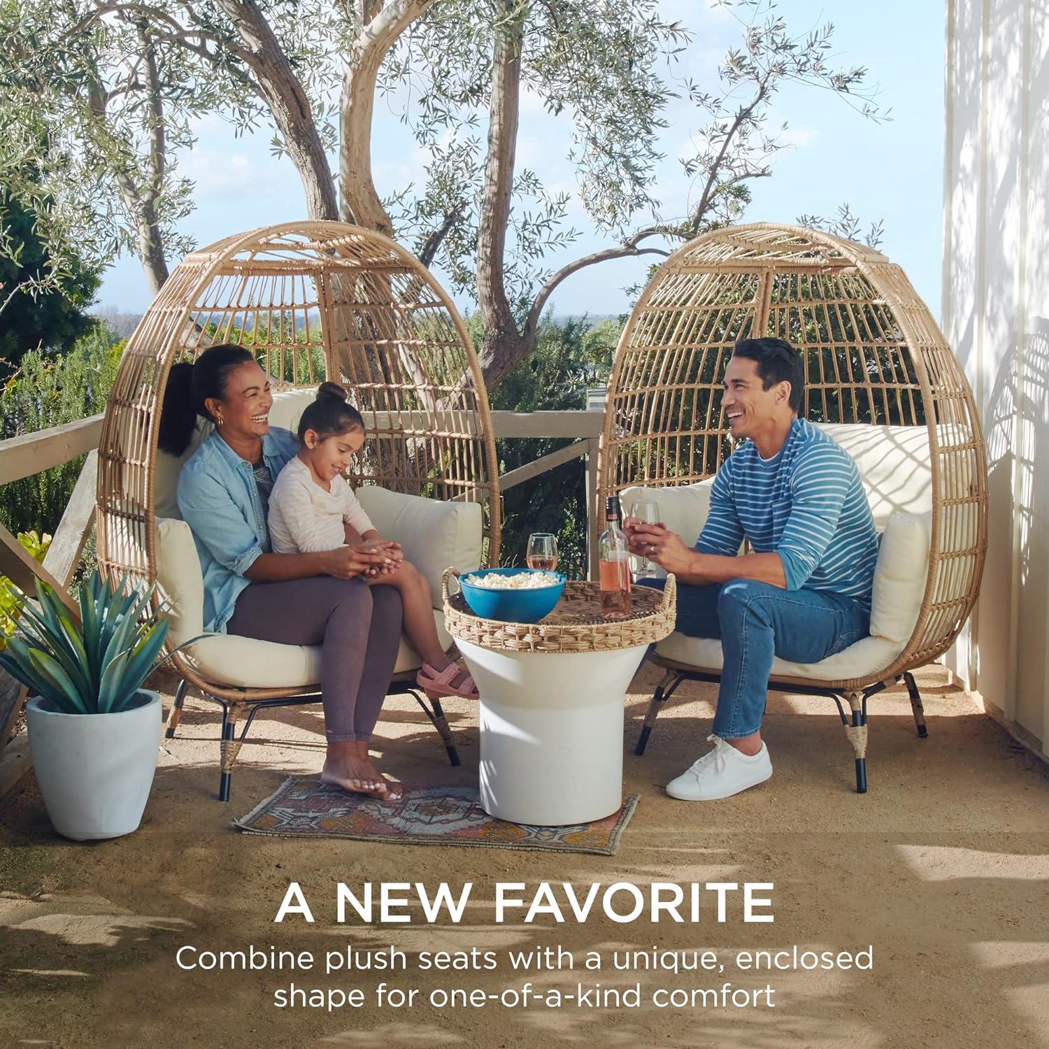 Durable Fresh Find Best Choice Products Wicker Egg Chair Oversized Indoor Outdoor Lounger Ivory Distinctive