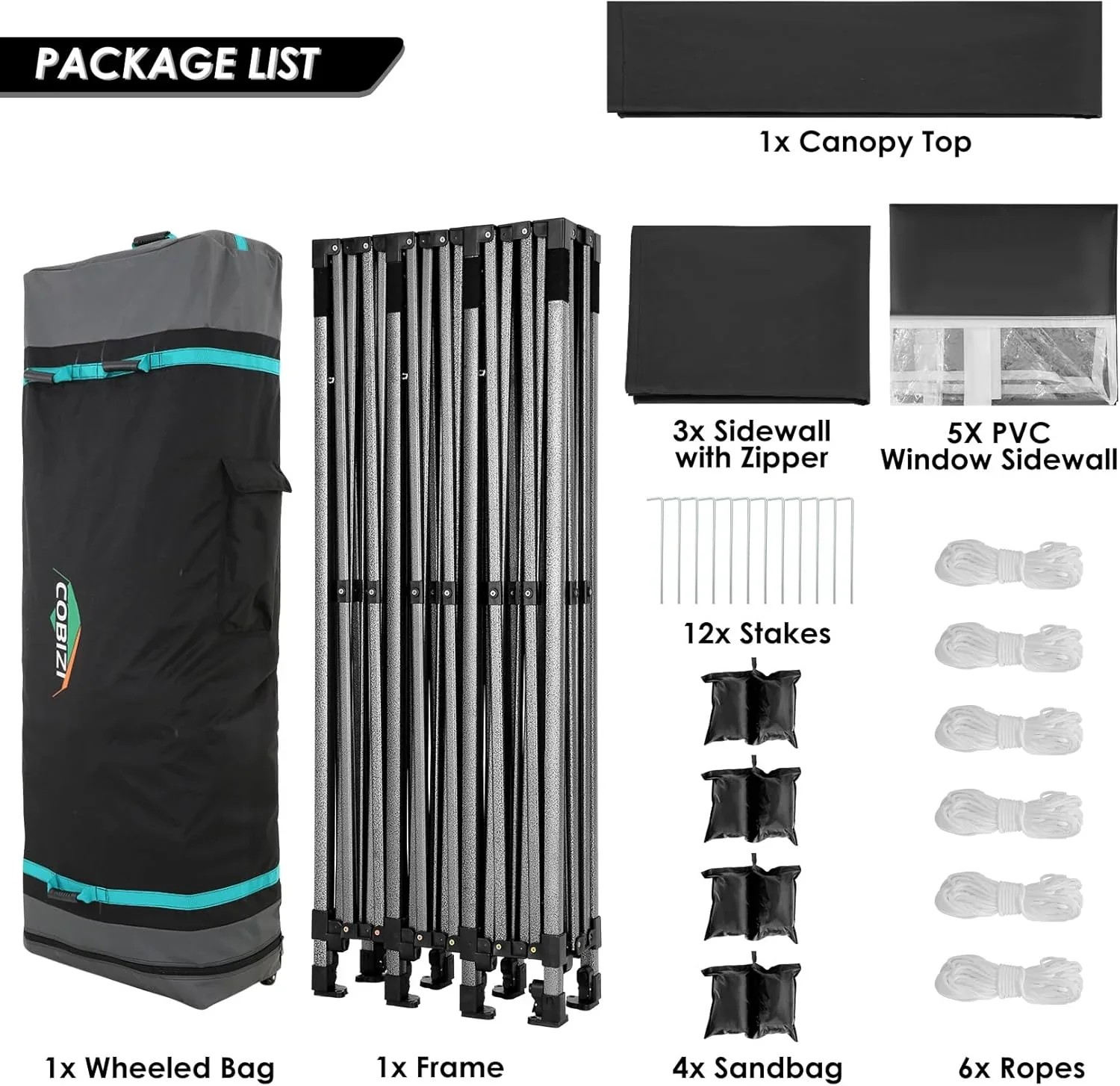 In Stock Pure Value COBIZI 10x20 Heavy Duty Pop up Canopy Tent with 6 Sidewalls Black Functional