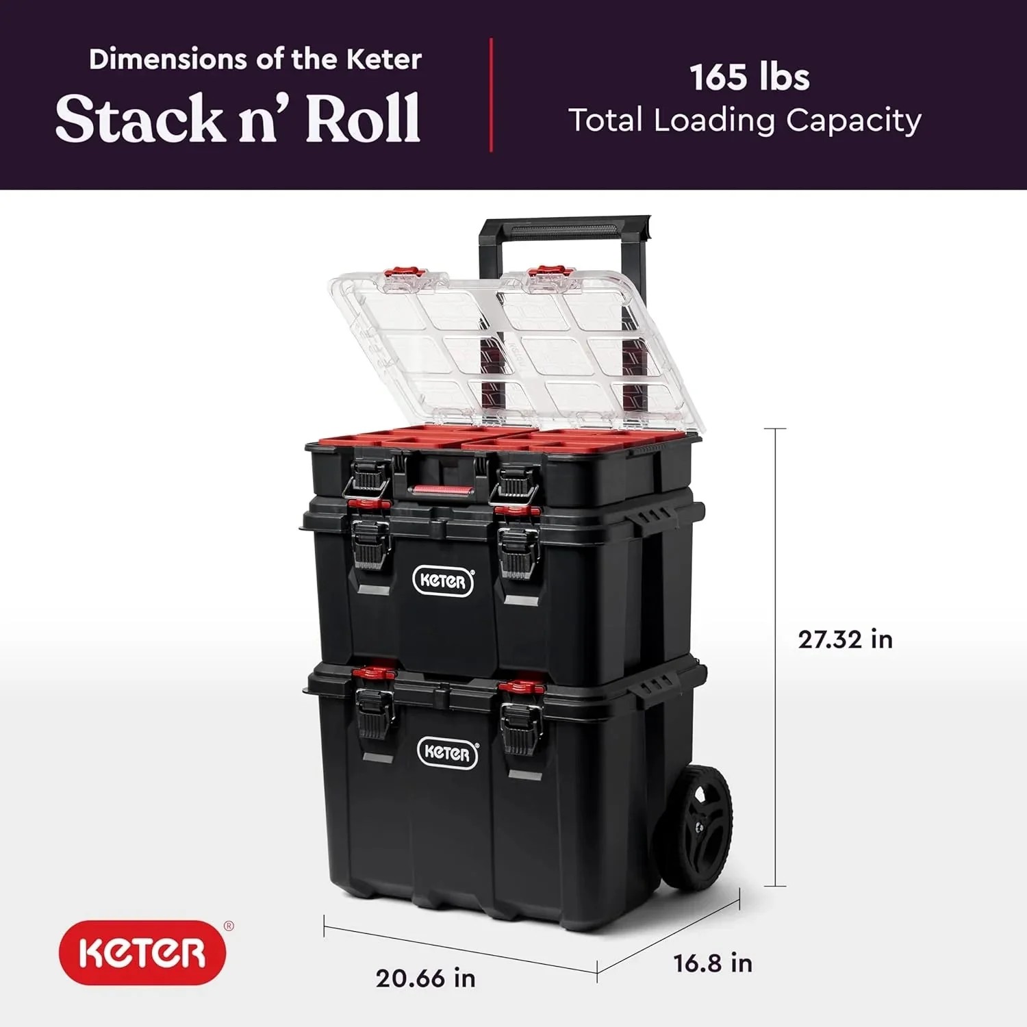 Select Everyday Co Keter Stack-n-Roll Modular Tools Organizer for Garage Storage and DIY 3 Piece Resin Rolling Tool Box System Fine