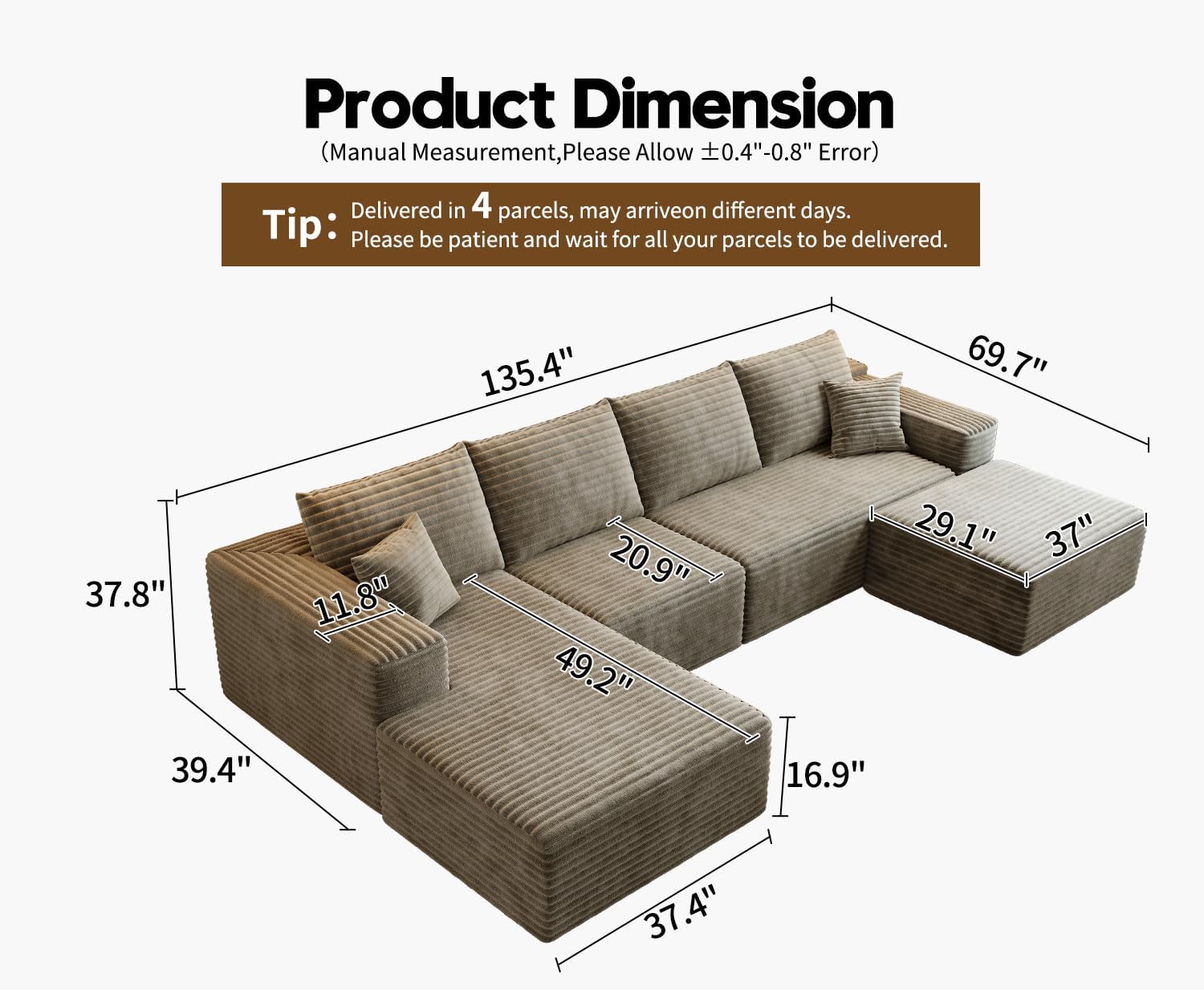 Durable Smart Pick 5" Cloud Modular Sectional Sofa L-Shape Chaise Deep Seat Black Left Facing Reliable