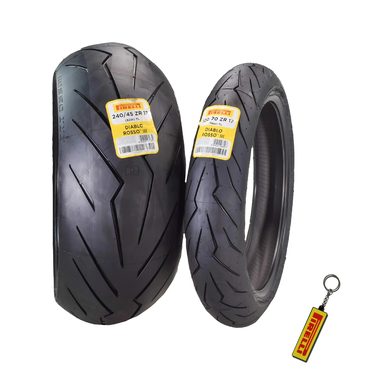 2026 Debut Basic Line Pirelli Diablo Rosso III 120/70ZR17 Front & 240/45 ZR17 Rear Tire with Keychain Budget