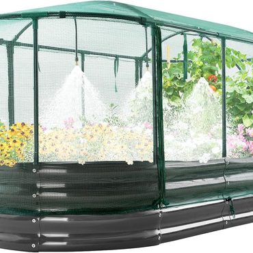Classic Clear Choice Garden Bed Kit with Self Watering System and Mesh Cover, Large Oval Metal Outdoor Planter, 6x3x1 Ft Modern