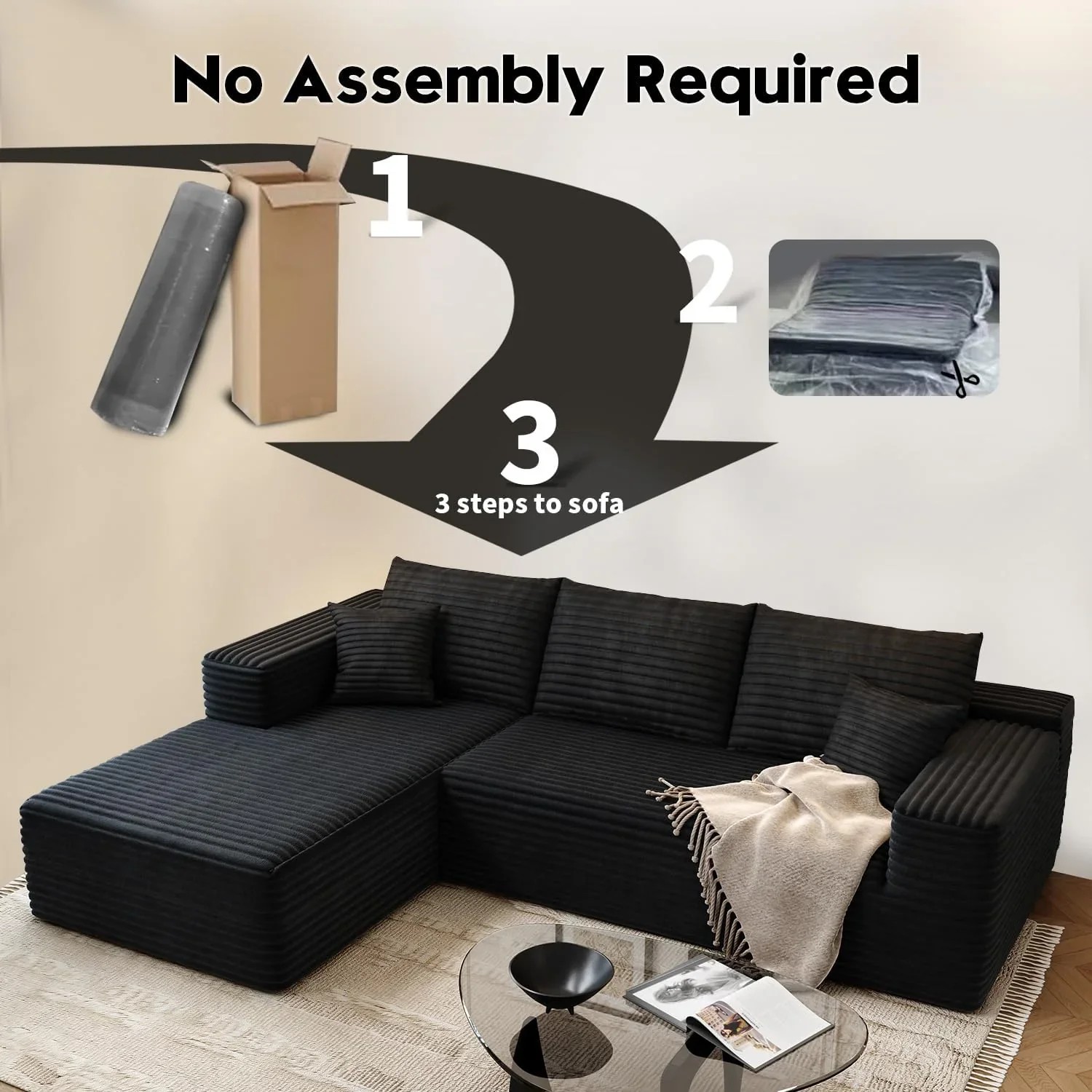 Durable Smart Pick 5" Cloud Modular Sectional Sofa L-Shape Chaise Deep Seat Black Left Facing Reliable