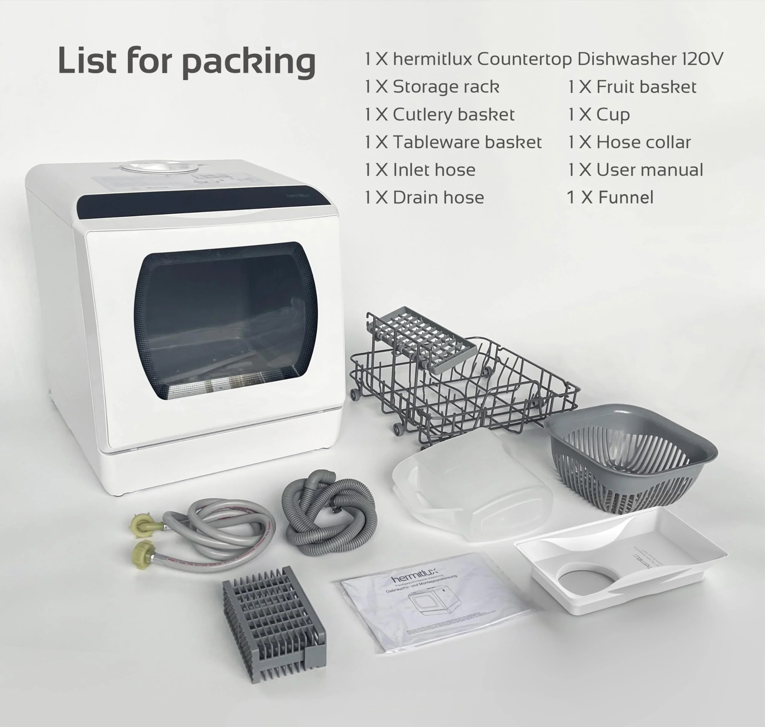 Classic Open Market Hermitlux Countertop Dishwasher With 5-Liter Built-in Water Tank Universal