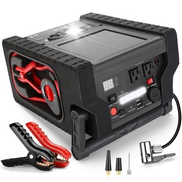 Premium Basic Line Solar Portable Power Station 2000A Jump Starter 260 PSI Air Compressor 12V Charger 400W Inverter Everyday
