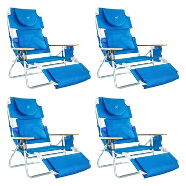 Select Clear Choice Ostrich Deluxe Padded 3 N 1 Outdoor Lounge Reclining Beach Chair, Blue (4 Pack) Value