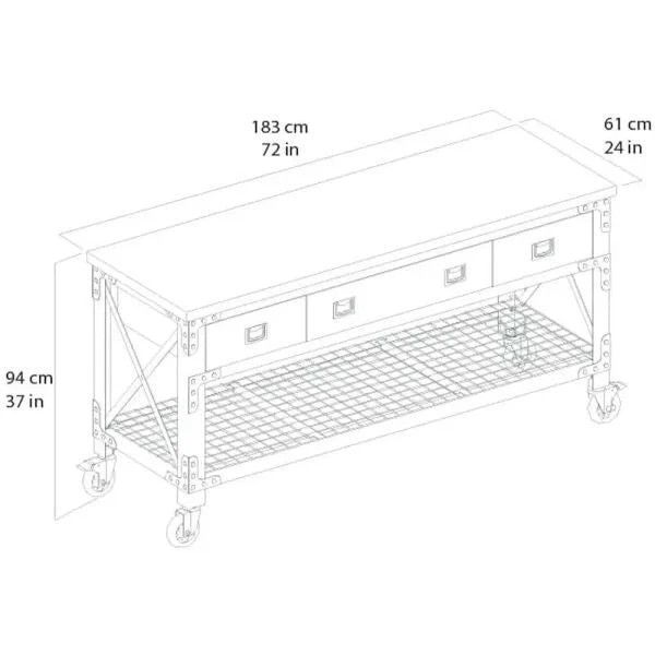 Popular True Basics Building Products 72 in. 3-Drawers Rolling Industrial Workbench and Wood Top Improved