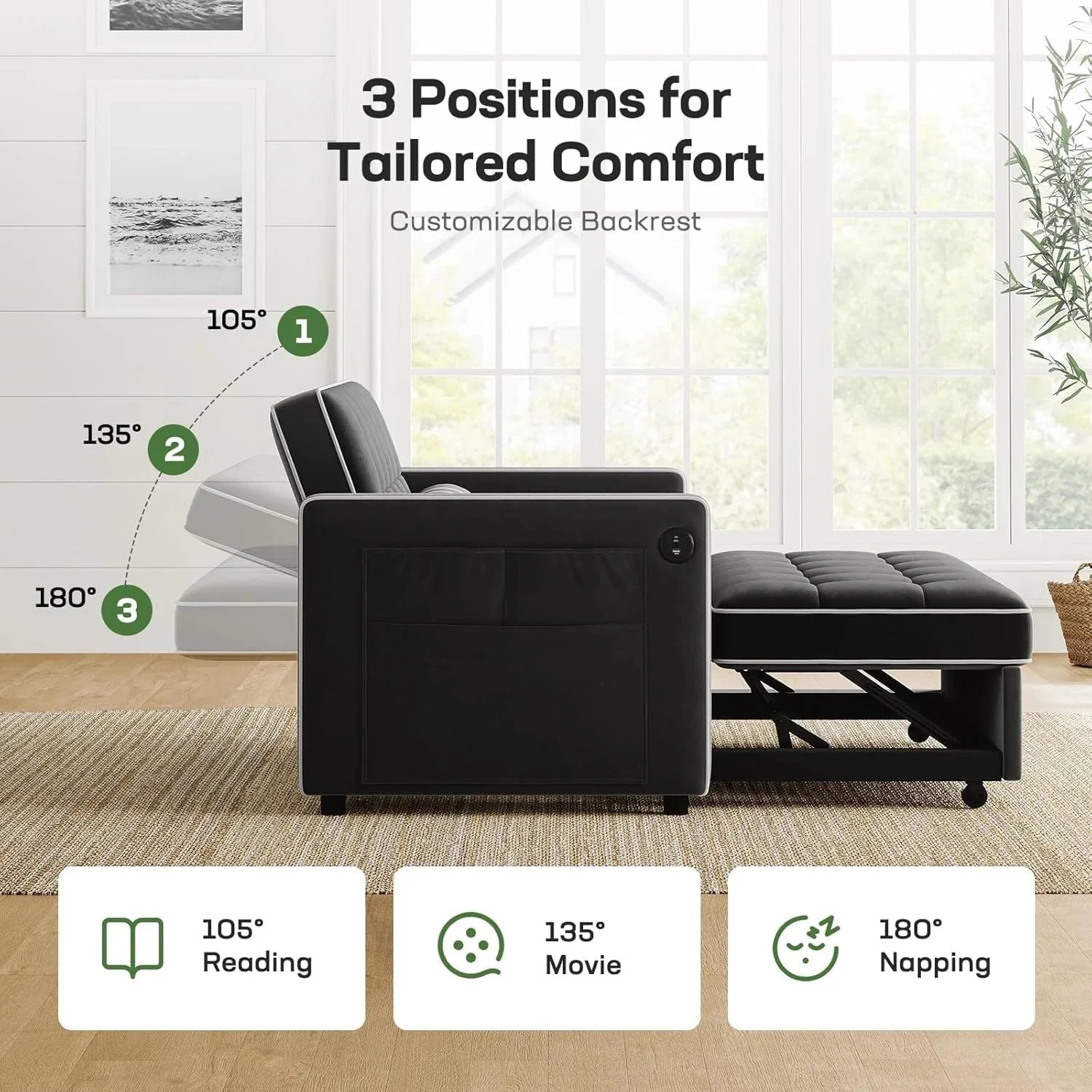 Annual Basic Line Sofa Bed 3-in-1 Convertible Sleeper Sofa Enhanced
