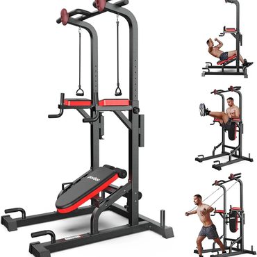 Limited Basic Line Pooboo Power Tower Dip Station, Pull-Up Bar, Supine Board, Adjustable Budget
