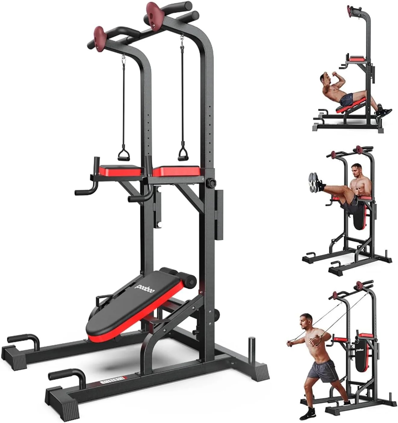 Limited Basic Line Pooboo Power Tower Dip Station, Pull-Up Bar, Supine Board, Adjustable Budget