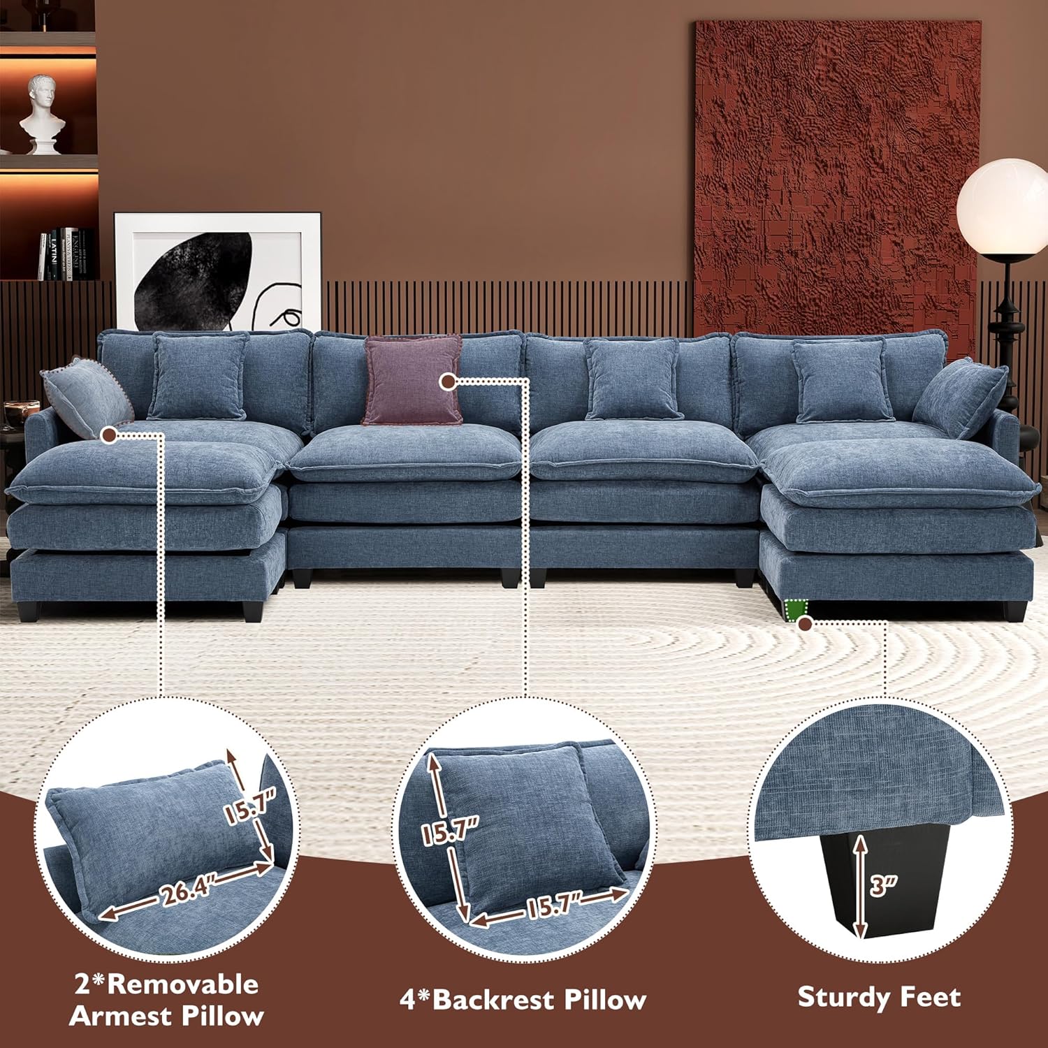 Premium Fresh Find Ihanherry 146" U-Shaped Modern Sofa Modular Sectional Cloud Couch Grey Practical