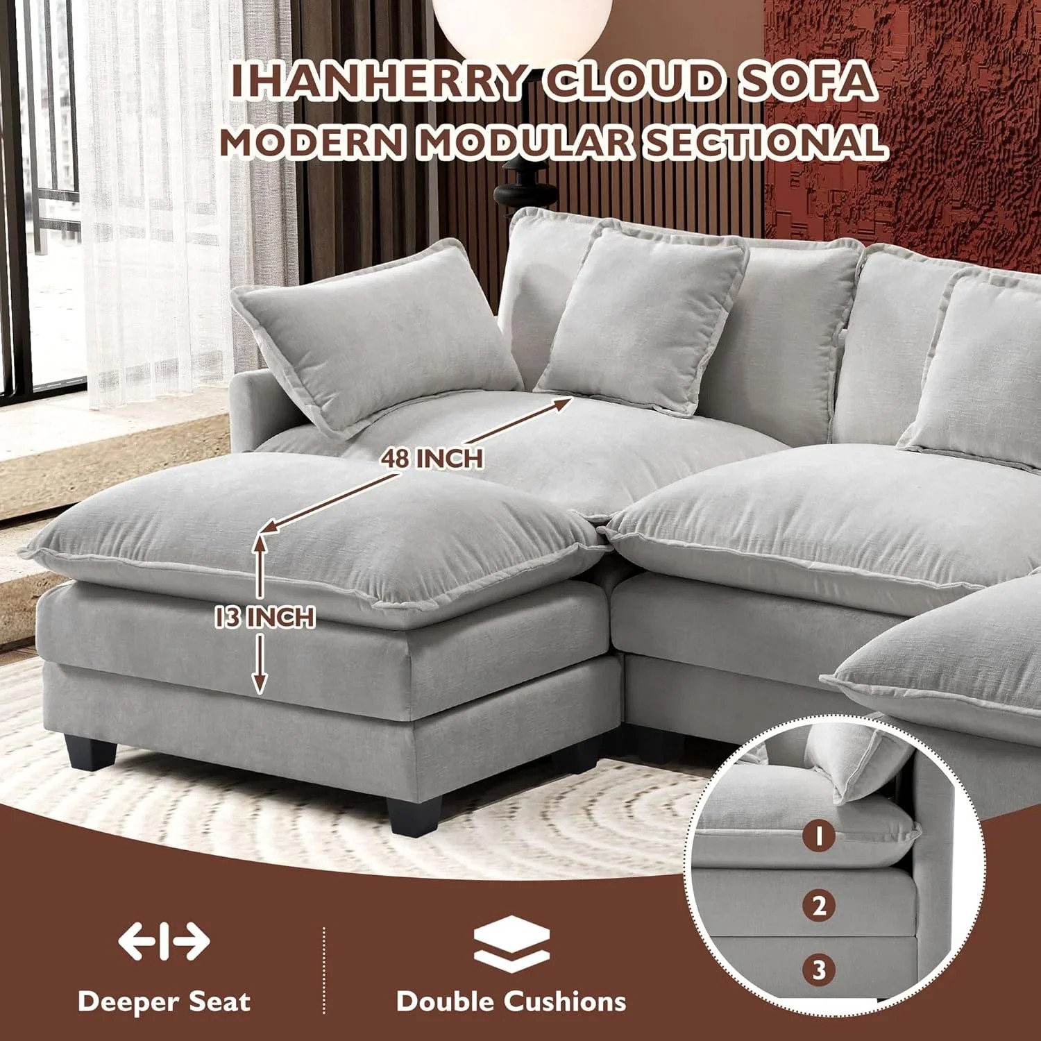 Premium Fresh Find Ihanherry 146" U-Shaped Modern Sofa Modular Sectional Cloud Couch Grey Practical