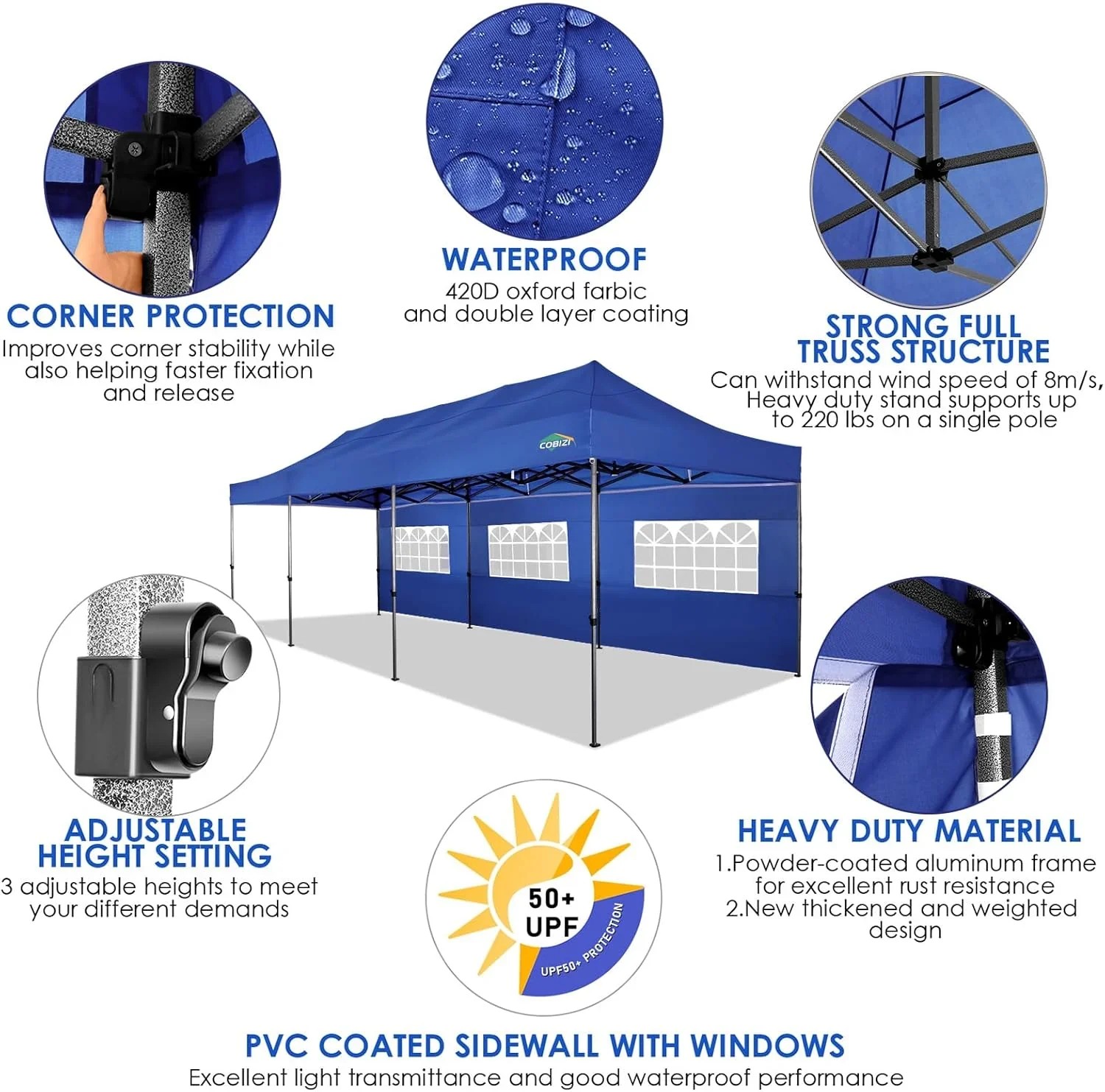 In Stock Pure Value COBIZI 10x20 Heavy Duty Pop up Canopy Tent with 6 Sidewalls Black Functional