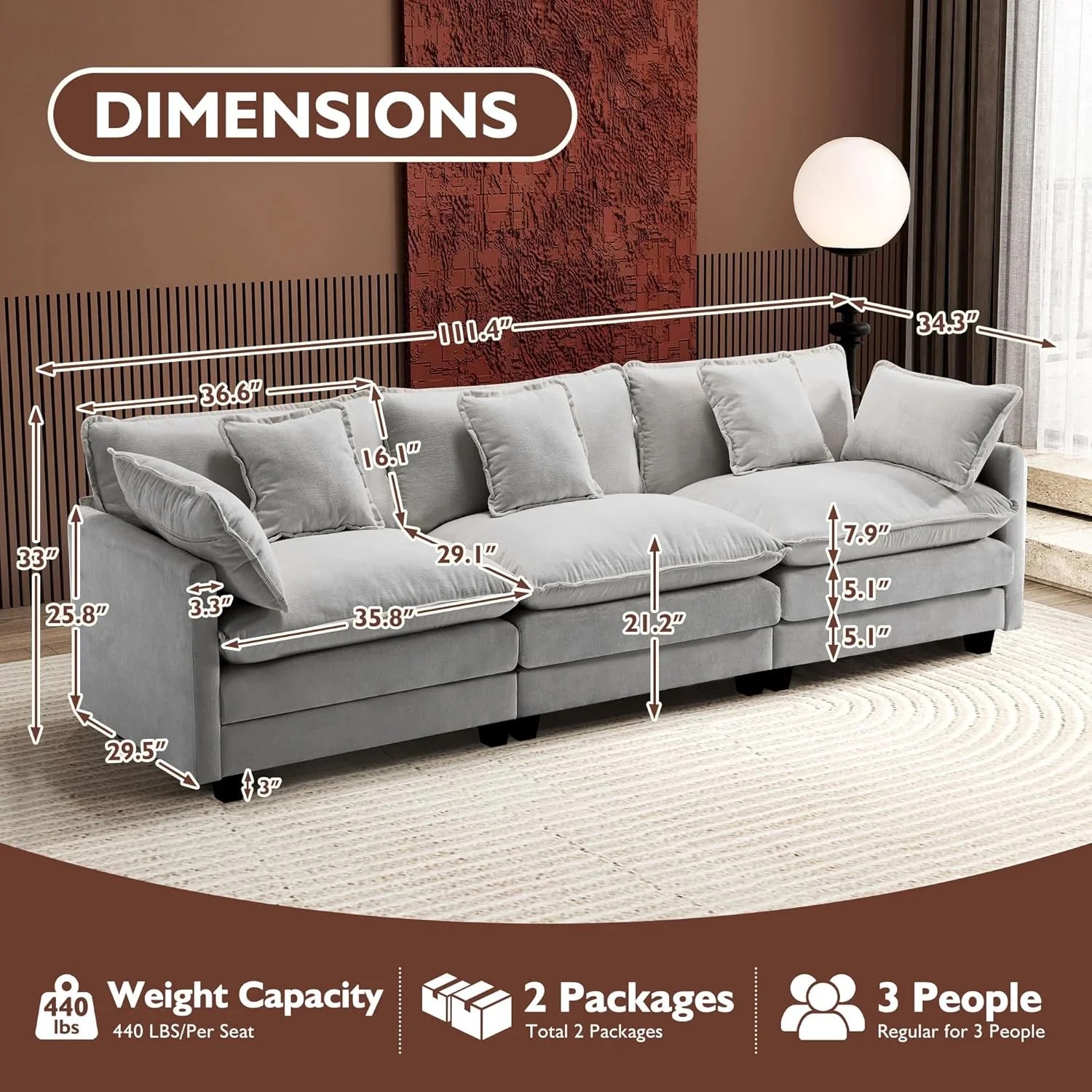 Premium Fresh Find Ihanherry 146" U-Shaped Modern Sofa Modular Sectional Cloud Couch Grey Practical