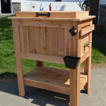 Premium Simple Goods All Weather 48 Quart Antiqued Cedar Cooler Stand with Brass Drain, Bottle Opener and Cap Catcher, Beer Cooler. Original