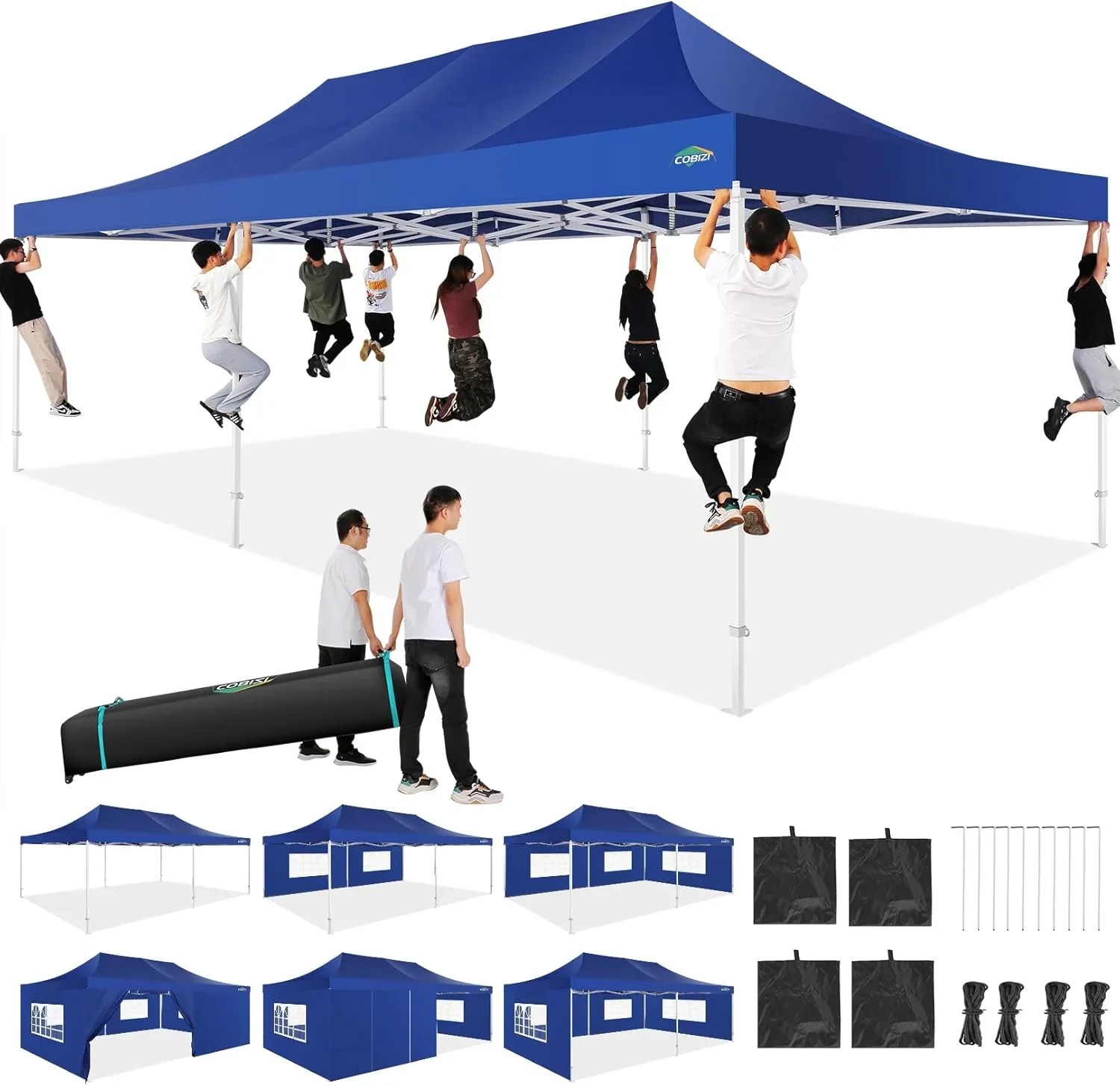 In Stock Pure Value COBIZI 10x20 Heavy Duty Pop up Canopy Tent with 6 Sidewalls Black Functional