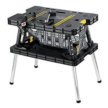 Limited True Basics Keter C 197283 Folding Table Work Bench for Miter Saw, 12 Inch Wood Clamps, Black/Yellow Functional
