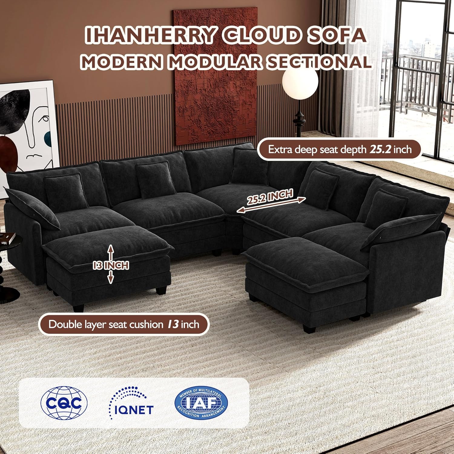Premium Fresh Find Ihanherry 146" U-Shaped Modern Sofa Modular Sectional Cloud Couch Grey Practical