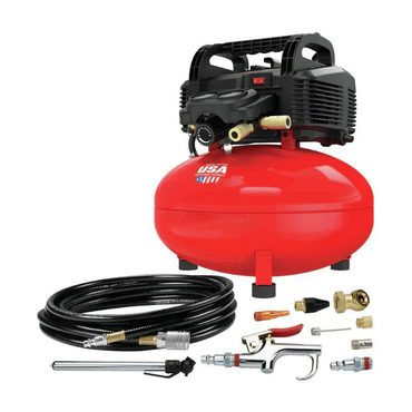 Essential Open Market 6 Gallon Pancake Air Compressor, Oil-Free, 150 PSI, Portable with Accessory Kit Enhanced