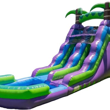 Genuine Smart Pick 16' Purple Tropical Inflatable Water Slide with Attached Pool for Kids and Adults Blower Improved