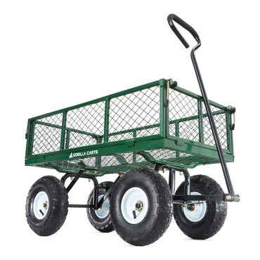 Durable True Basics Gorilla Carts GOR400-COM Steel Garden Cart with Removable Sides, 400-lbs. Capacity, Green Modern