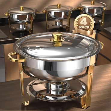 New 2026 Standard Goods Chafing Dishes for Buffet 4 Pack 5QT Round Chafing Dish Set Gold Silver Stainless Steel Universal