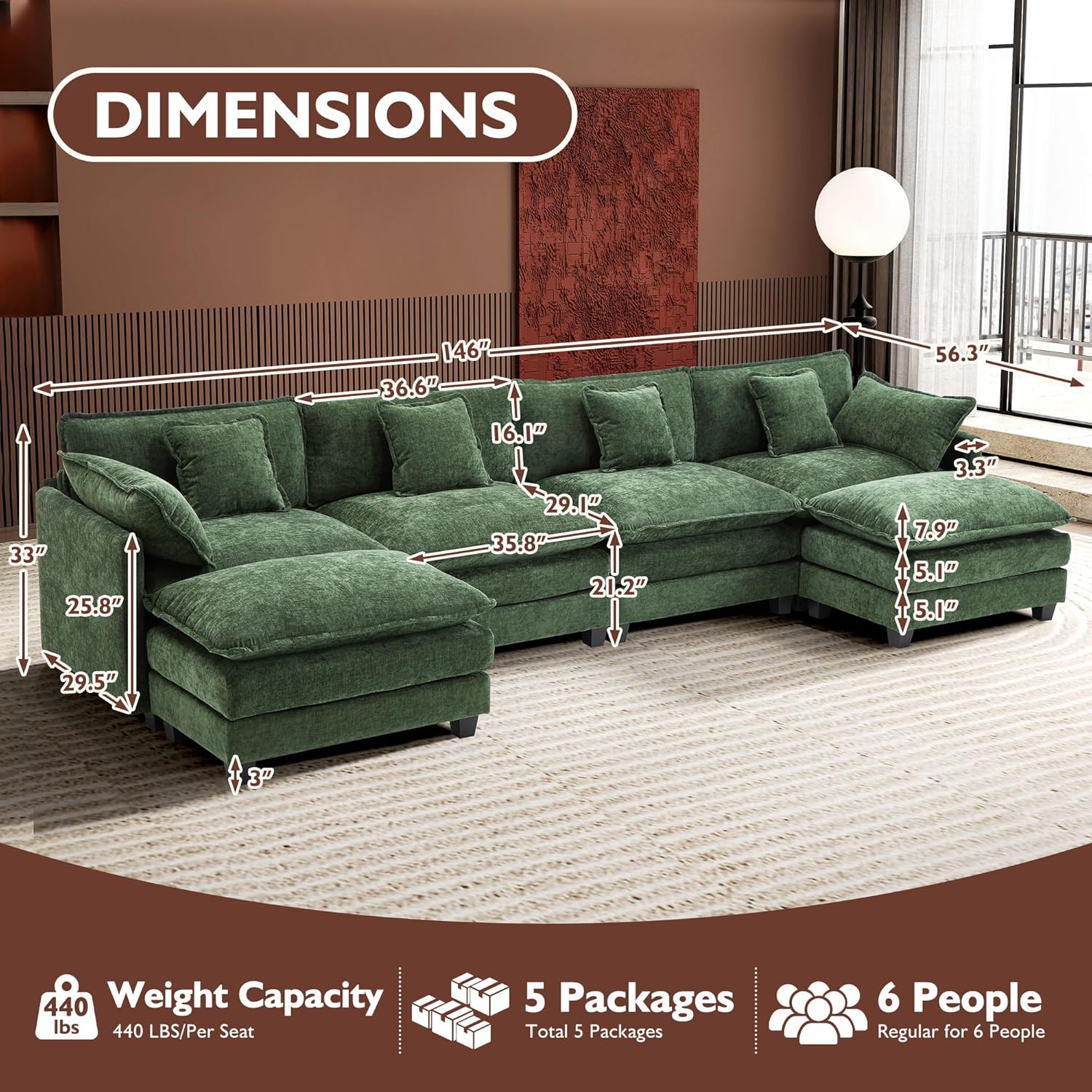 Premium Fresh Find Ihanherry 146" U-Shaped Modern Sofa Modular Sectional Cloud Couch Grey Practical