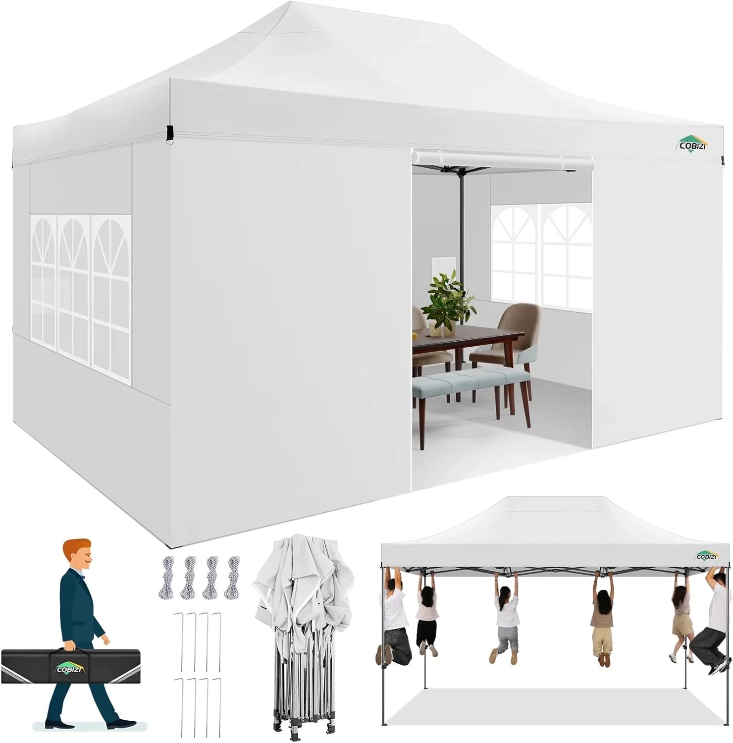 In Stock Pure Value COBIZI 10x20 Heavy Duty Pop up Canopy Tent with 6 Sidewalls Black Functional