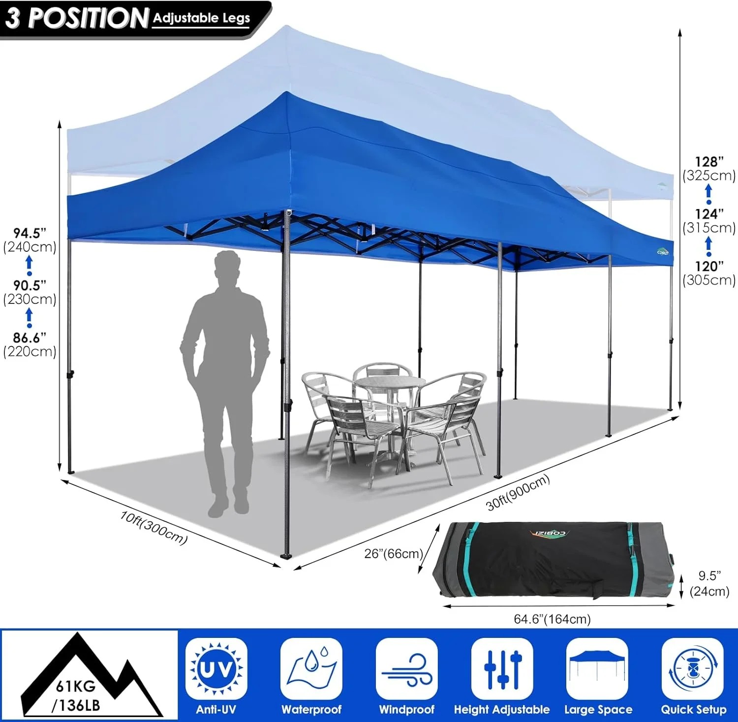 In Stock Pure Value COBIZI 10x20 Heavy Duty Pop up Canopy Tent with 6 Sidewalls Black Functional