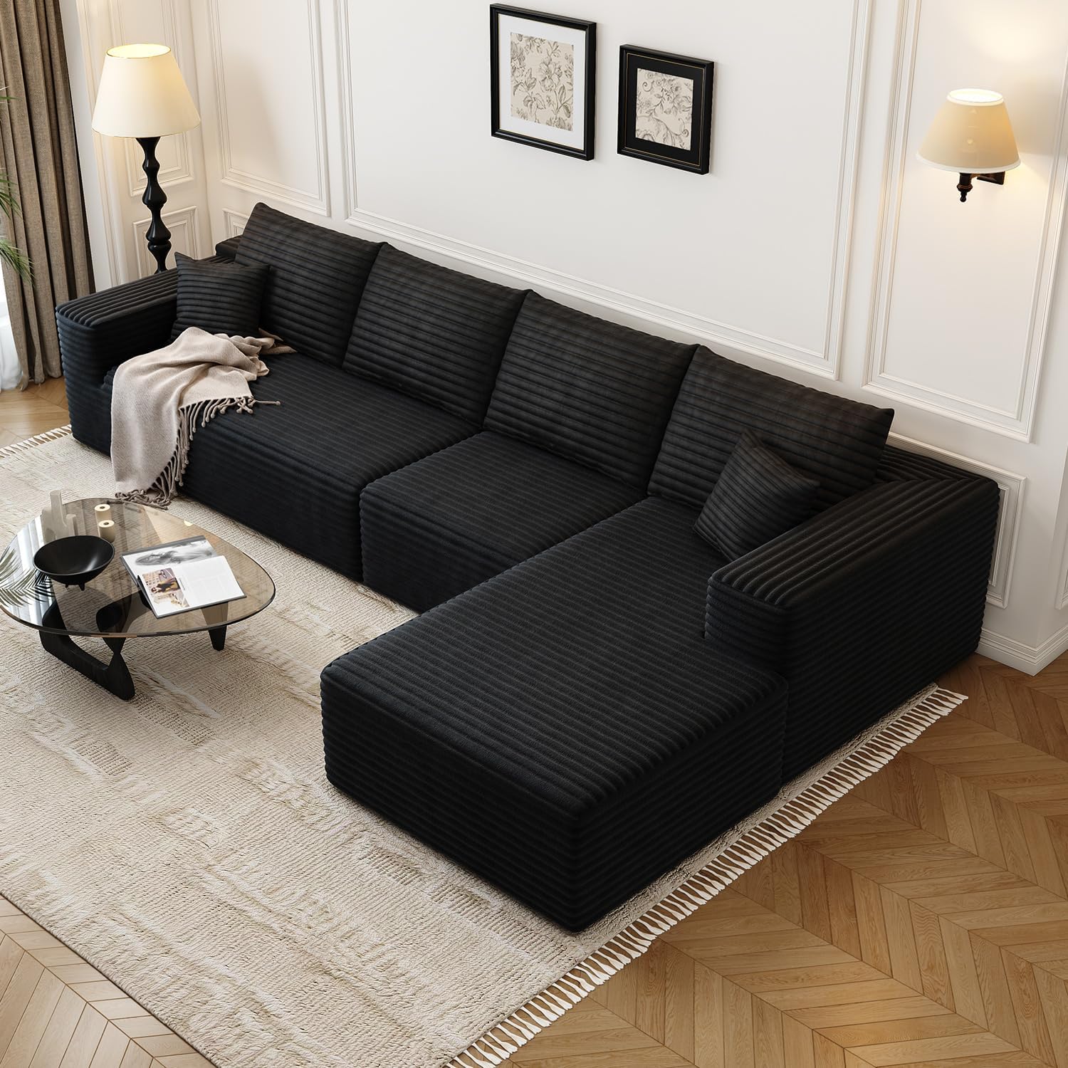 Durable Smart Pick 5" Cloud Modular Sectional Sofa L-Shape Chaise Deep Seat Black Left Facing Reliable
