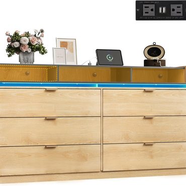 Brand New Fresh Find 9 Drawer Led Dresser for Bedroom 58.35'' Wide Wood Dresser Storage Organizer with Power Outlets Practical