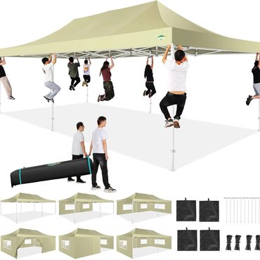 In Stock Pure Value COBIZI 10x20 Heavy Duty Pop up Canopy Tent with 6 Sidewalls Black Functional