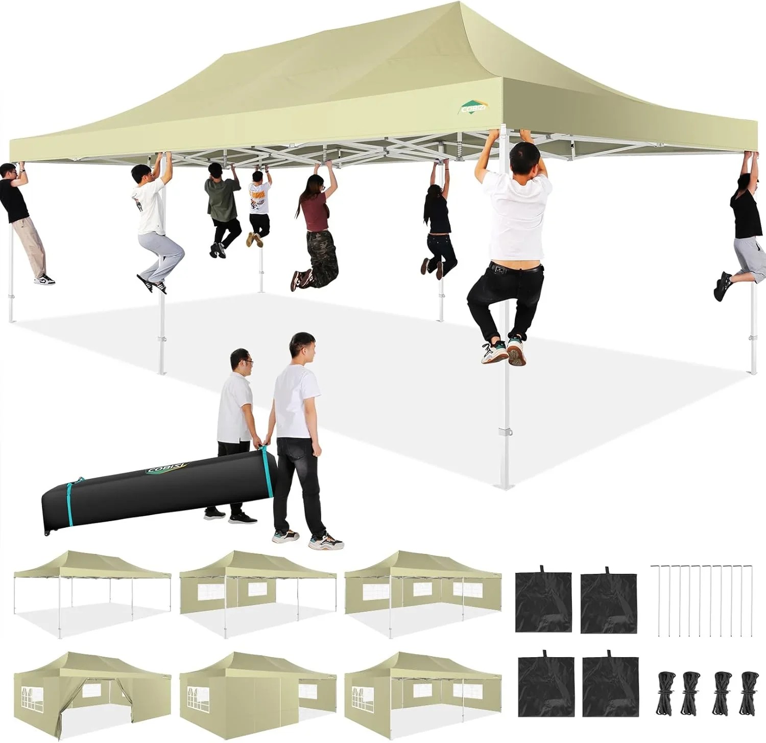 In Stock Pure Value COBIZI 10x20 Heavy Duty Pop up Canopy Tent with 6 Sidewalls Black Functional