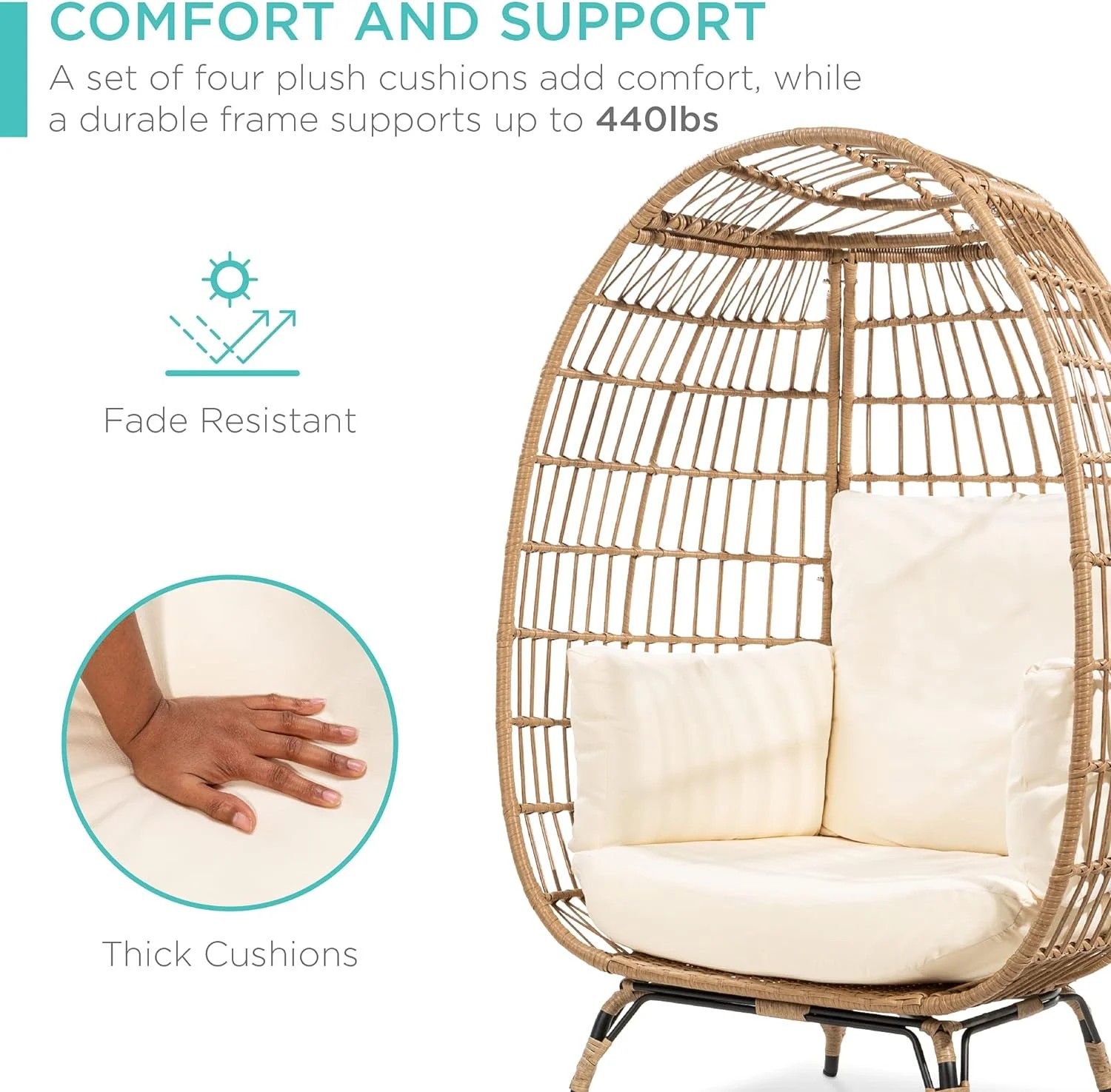 Durable Fresh Find Best Choice Products Wicker Egg Chair Oversized Indoor Outdoor Lounger Ivory Distinctive