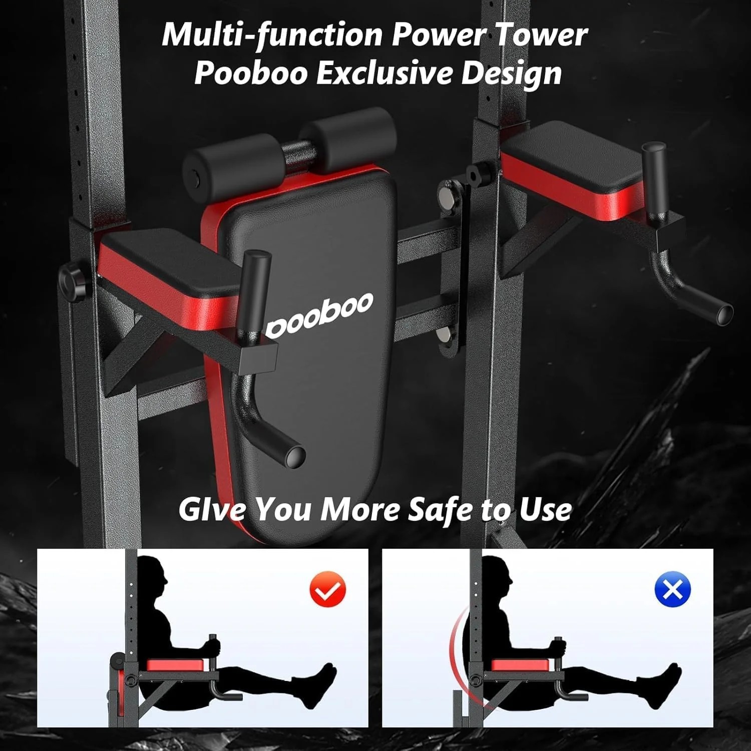 Limited Basic Line Pooboo Power Tower Dip Station, Pull-Up Bar, Supine Board, Adjustable Budget