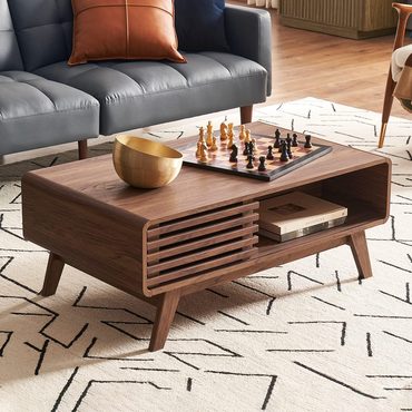 In Season Basic Line Mopio Ensley Mid Century Modern Coffee Table Dual Storage Sliding Door Walnut Practical