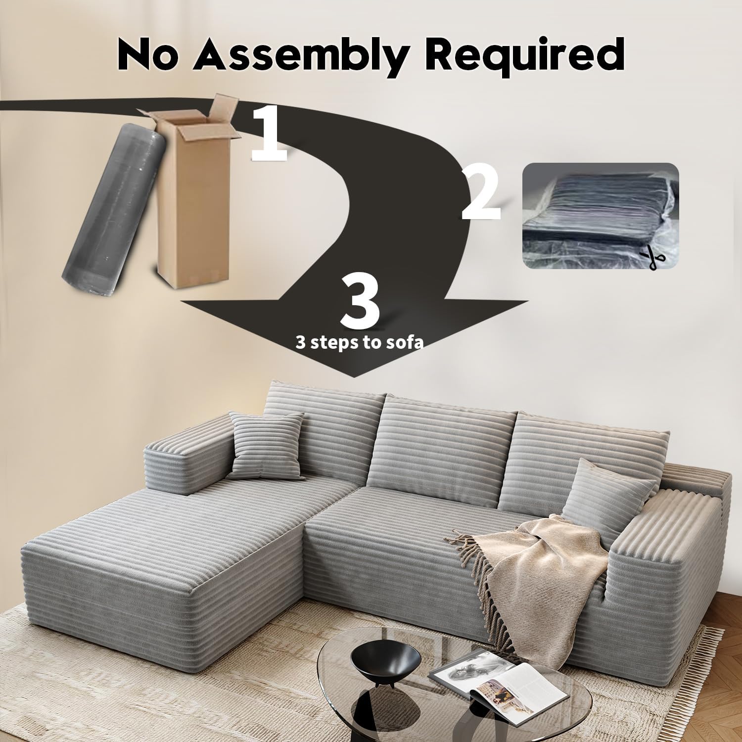 Durable Smart Pick 5" Cloud Modular Sectional Sofa L-Shape Chaise Deep Seat Black Left Facing Reliable
