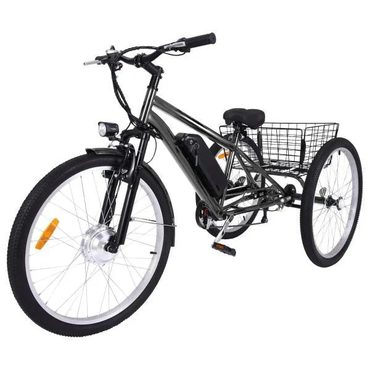 Limited Standard Goods 26 Inch Adult 3 Wheel Electric Tricycle with Basket Fat Tires 350W Dark Gray Reliable