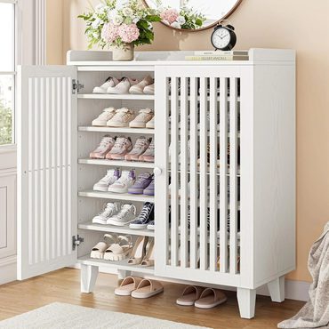 Annual Fresh Find IRONCK Shoe Cabinet with Slatted Doors, 6-Tier Shoe Storage Cabinet Enhanced