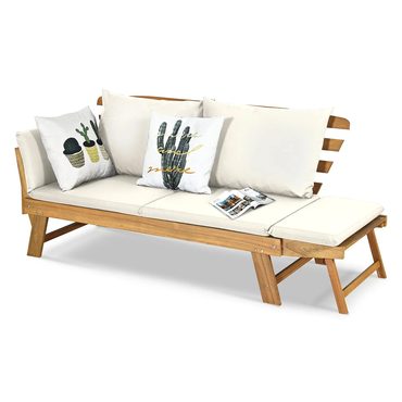 Premium Standard Goods Outdoor Convertible Acacia Wood Daybed, Couch Sofa Bed w/Adjustable Armrest Distinctive
