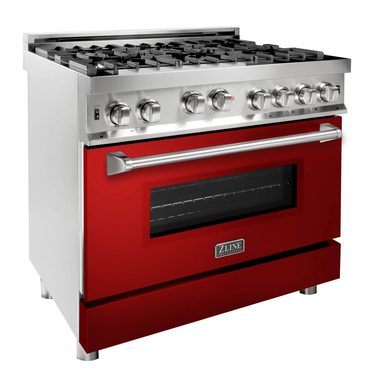 In Stock Simple Goods 36 in. Professional GAS on GAS Range in with Red Gloss Door Sound