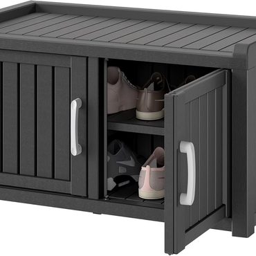 Limited Simple Goods KAMABOKO Outdoor Shoe Storage Cabinet, Waterproof UV-Resistant Entryway Bench, Black Reliable