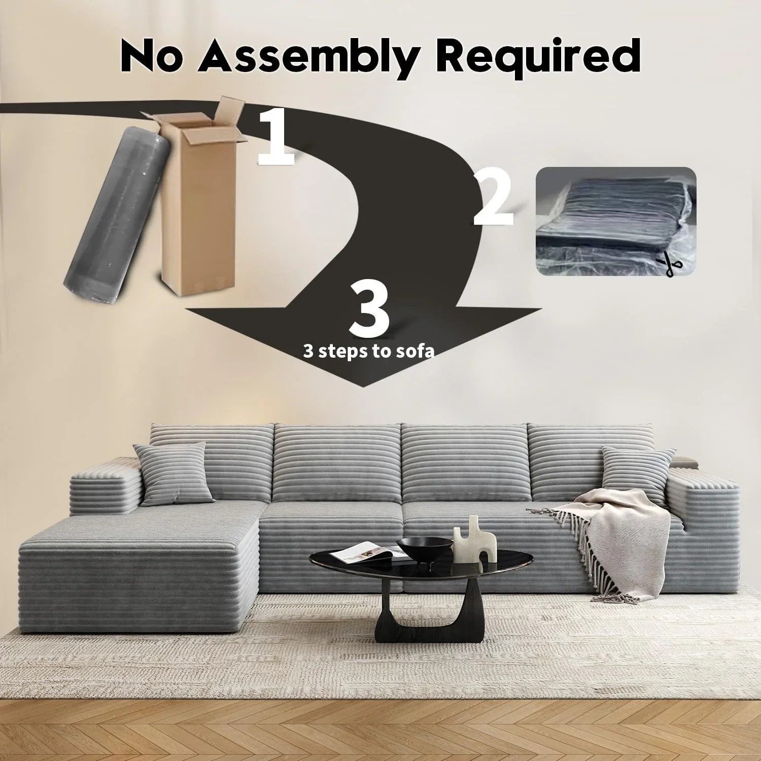 Durable Smart Pick 5" Cloud Modular Sectional Sofa L-Shape Chaise Deep Seat Black Left Facing Reliable