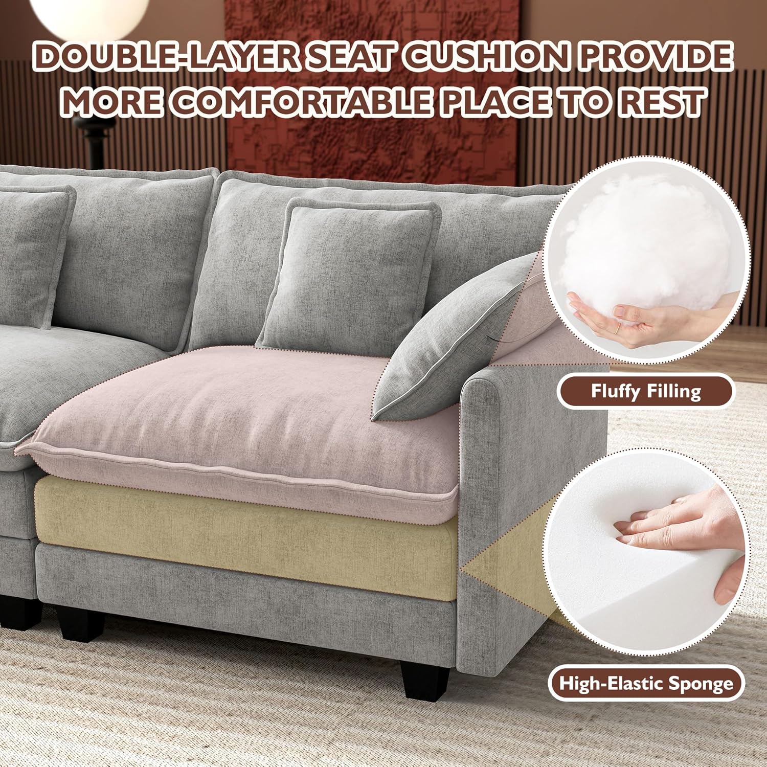 Premium Fresh Find Ihanherry 146" U-Shaped Modern Sofa Modular Sectional Cloud Couch Grey Practical