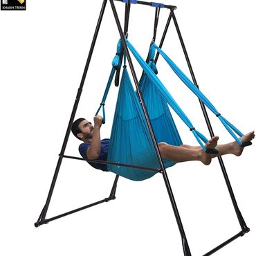 Economy Fresh Find Air Yoga Equipment Set: Blue Aerial Yoga Hammock & Height-Adjustable Foldable KT Yoga Swing Stand Sound