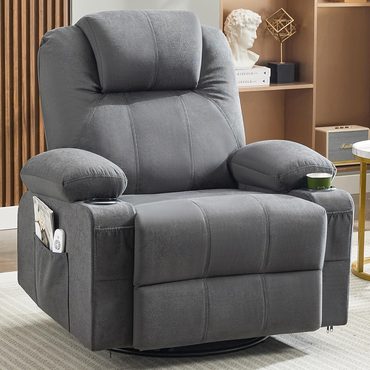 2026 Upgraded Clear Choice Oversized Swivel Rocker Recliner Chair with Heat and Massage 360 Degree Swivel Cup Holders Brown Modern