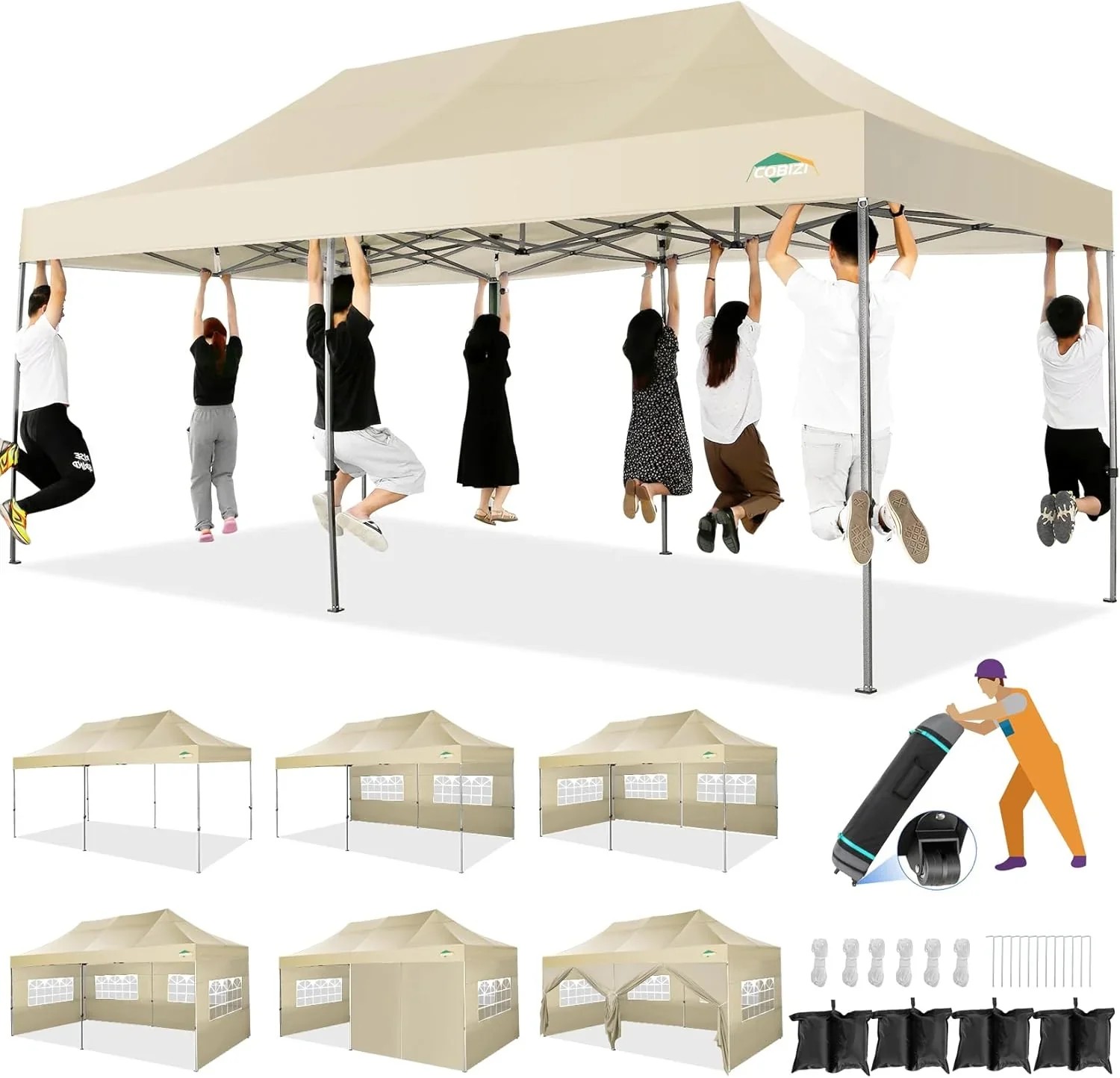 In Stock Pure Value COBIZI 10x20 Heavy Duty Pop up Canopy Tent with 6 Sidewalls Black Functional